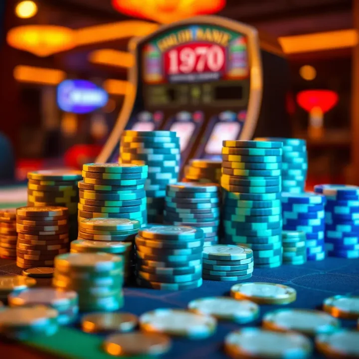 Illustration of a casino bankroll management concept with chips and coins organized neatly