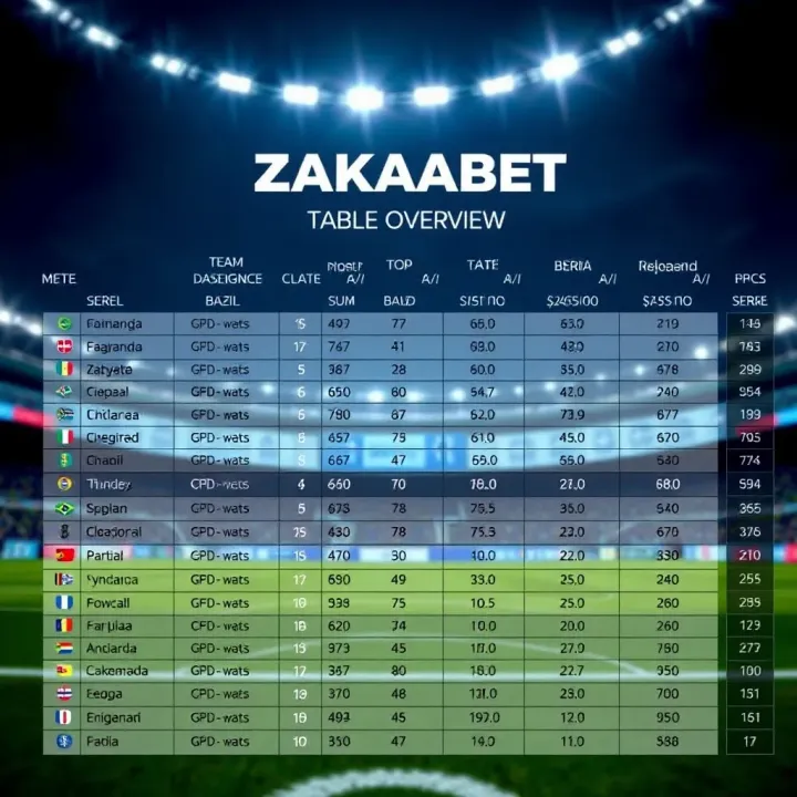 Brazil Serie A Zakabet Table Overview with Team Rankings and Metrics Detailed view of the Brazil Serie A Zakabet table showing team rankings and key performance metrics