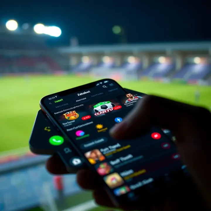 Mobile phone displaying Zakabet Partners app interface with betting options