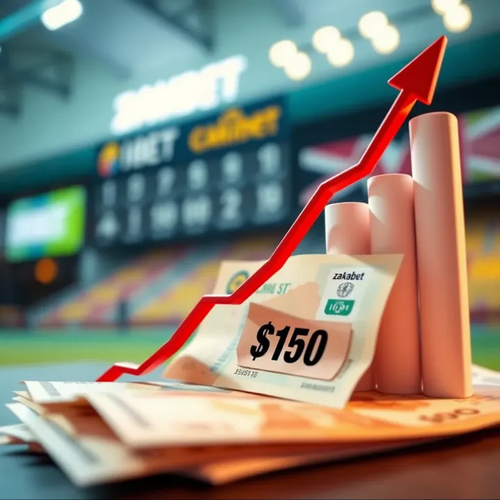 Visual representation of betting slips with currency notes and upward trending graph