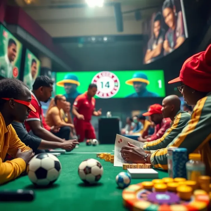 Strategic Betting Tips in Nigeria's Football Betting Scene Illustration of Nigerian betting scene with football themed icons and strategic betting tips