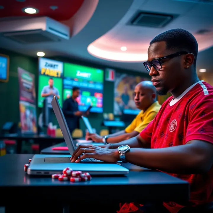 Nigerian players engaging with online betting platform on a laptop