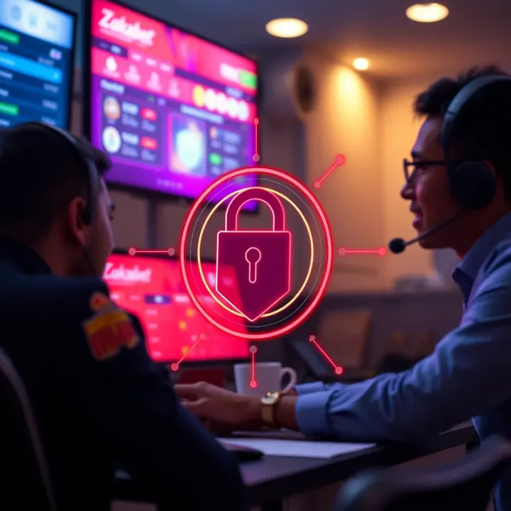 Illustration of secure connection and customer support icons representing safe betting environment