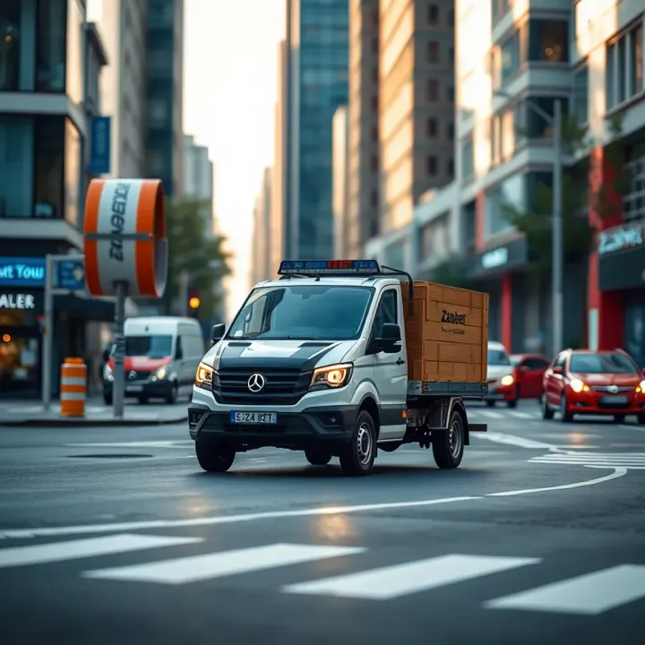 Efficient Delivery Services of Shop@Zakabet Delivery service vehicle on a city street symbolizing fast and reliable shipping for Shop@Zakabet orders
