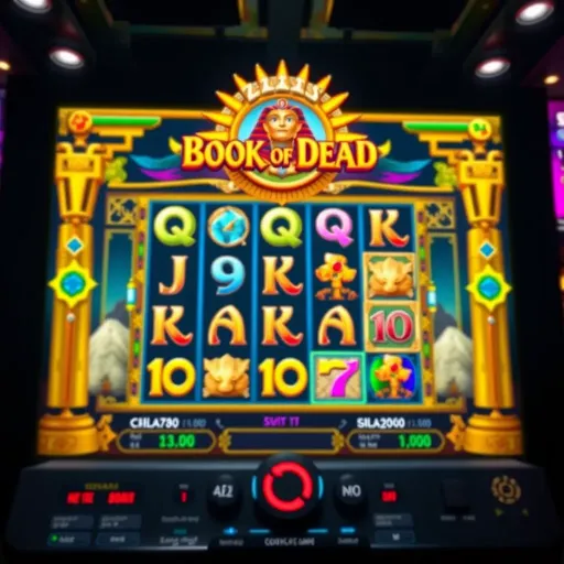 Gameplay Interface of Zakabet's Book of Dead Real Money Game Screenshot showcasing the gameplay interface of Zakabet's Book of Dead real money game with symbols and reels