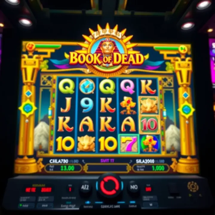 Gameplay Interface of Zakabet's Book of Dead Real Money Game Screenshot showcasing the gameplay interface of Zakabet's Book of Dead real money game with symbols and reels