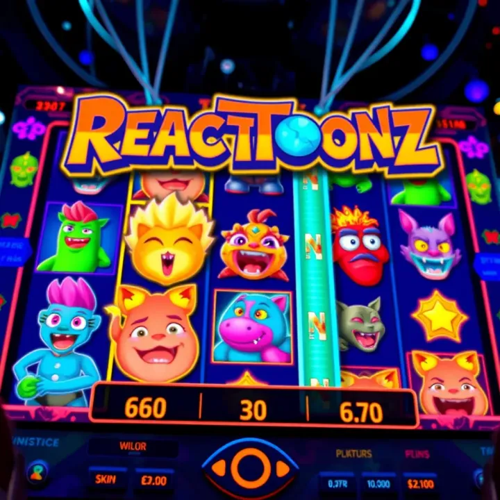 Reactoonz Slot Game Interface Highlighting Unique Characters and Features Colorful Reactoonz slot game interface showcasing vibrant cartoonish characters on reels