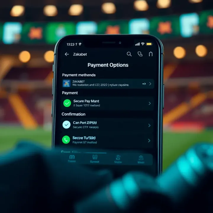 Secure Payment Options in Zakabet App Secure payment methods and transaction confirmation screen within Zakabet app
