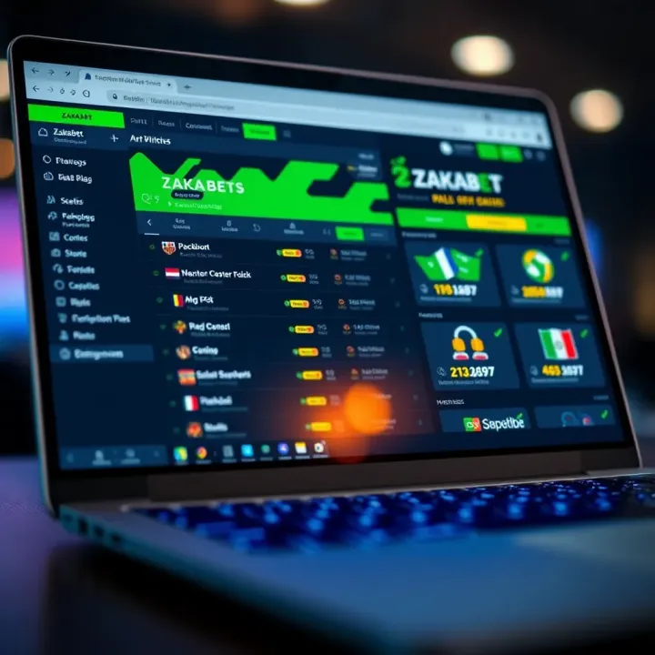 User interface of the Zakabet app showing betting options on a Windows laptop